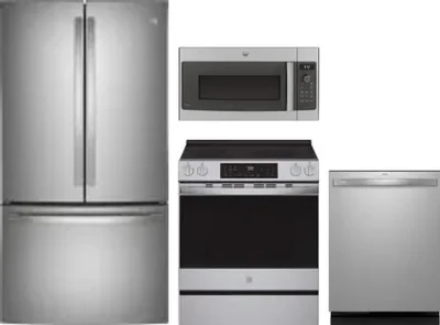 4 Piece Package Includes Refrigerator, Range, Microwave And Dishwasher